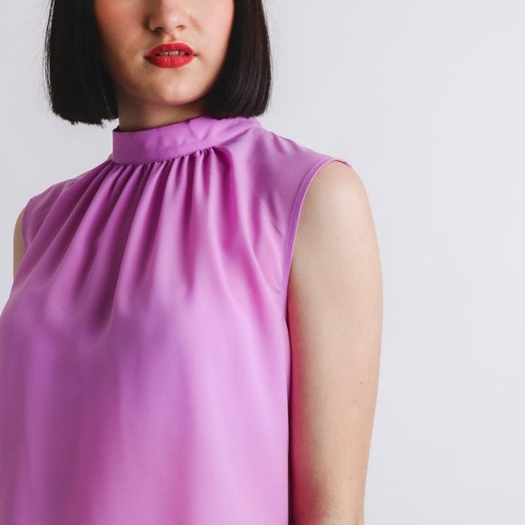 French Connection NWT Lilac Lavender Crepe Satin High Neck Sleeveless Blouse - Picture 10 of 10